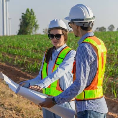Field engineers reviewing site plans - ALTA SURVEY Kentucky Engineers reviewing site plans in the field to support accurate land surveying decisions
