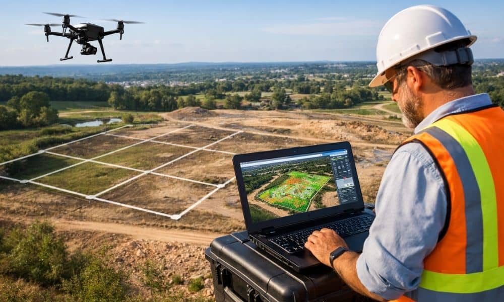 Drone land surveying used by a licensed surveyor to capture accurate aerial site data for planning and development