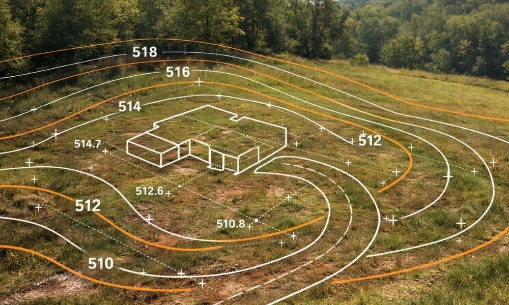 Residential lot contour map overlay - ALTA SURVEY Kentucky A topographic survey showing contour lines across a residential lot to help plan a buildable homesite