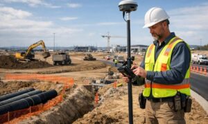 Construction surveyor multi phase construction project - ALTA SURVEY Kentucky Construction surveyor using GPS equipment to maintain alignment across multiple phases of a commercial construction project