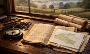 Historical kentucky land records - ALTA SURVEY Kentucky Historic Kentucky land records, handwritten deed books, survey plats, and antique surveying tools used to research property boundaries and ownership history